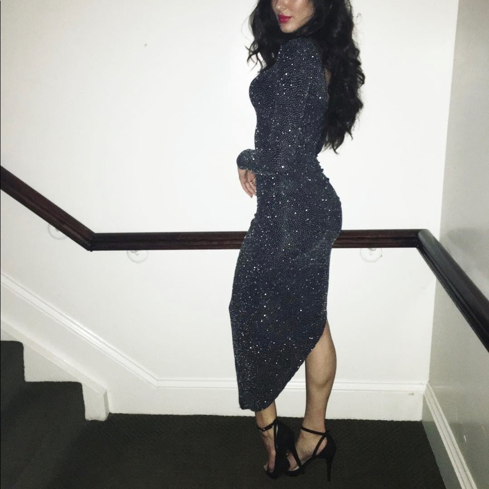 Black Long Sleeve Asymmetrical Dress